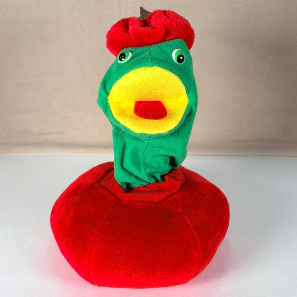 Vintage Child Guidance Worm in Apple Plush‎ Hand Puppet Retro Teacher Toy